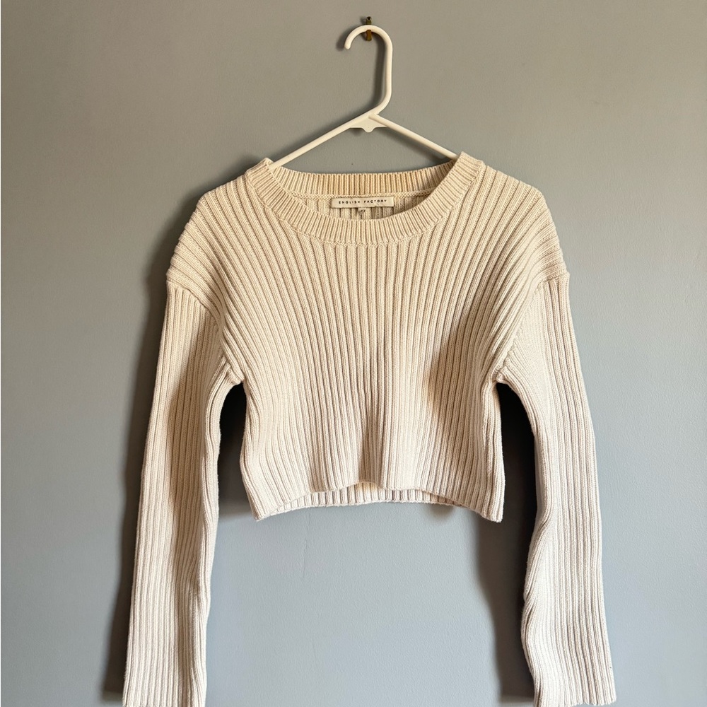 Cream Ribbed Long Sleeve Crop Top